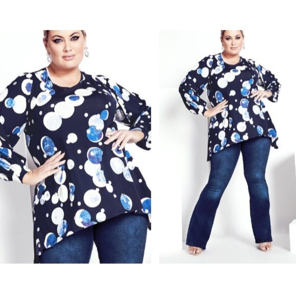 Avenue Top Tunic Blue  Silver Knit Stretch Comfort Womens Plus Size 4X 30 32